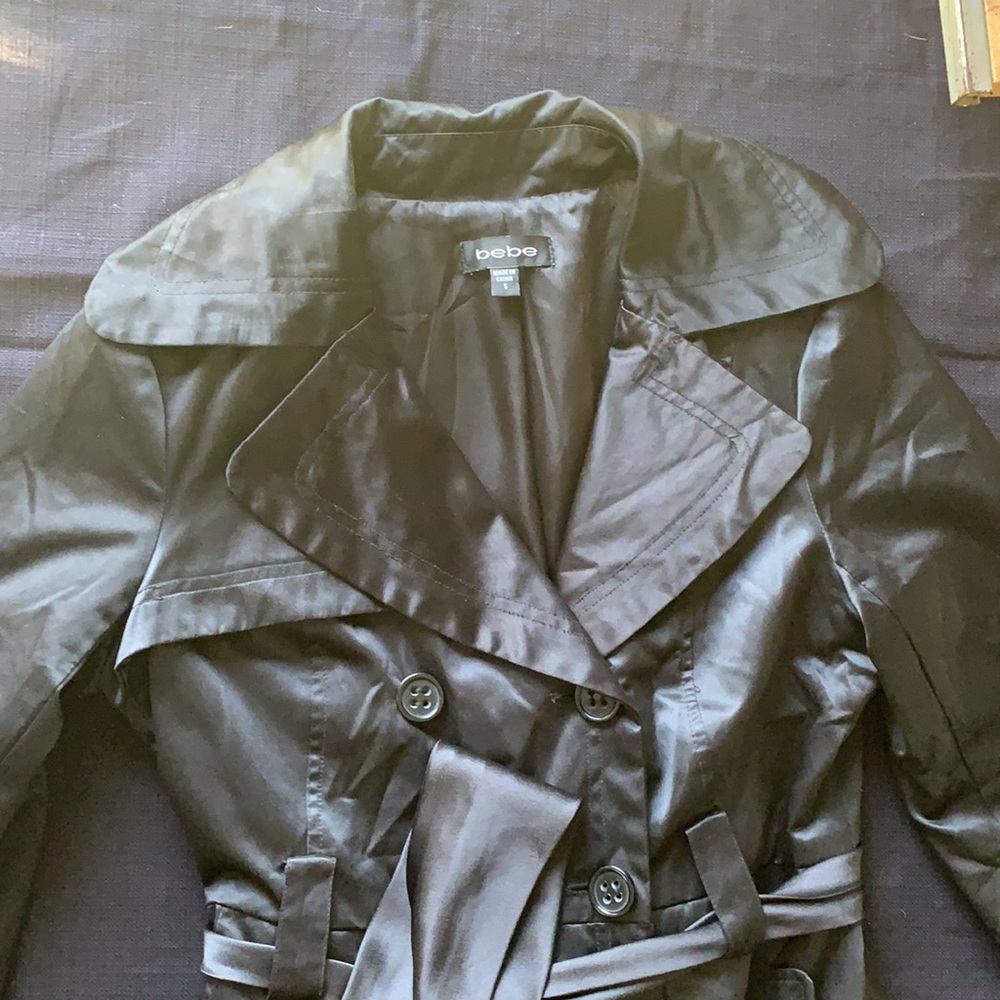 Bebe black satin trench
